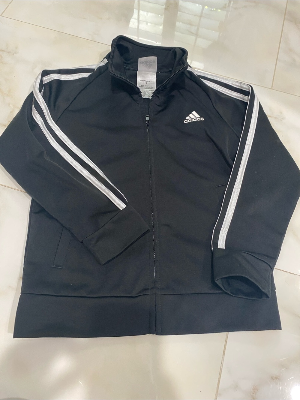 Adidas Kids Black Track Jacket with White Stripes size 6